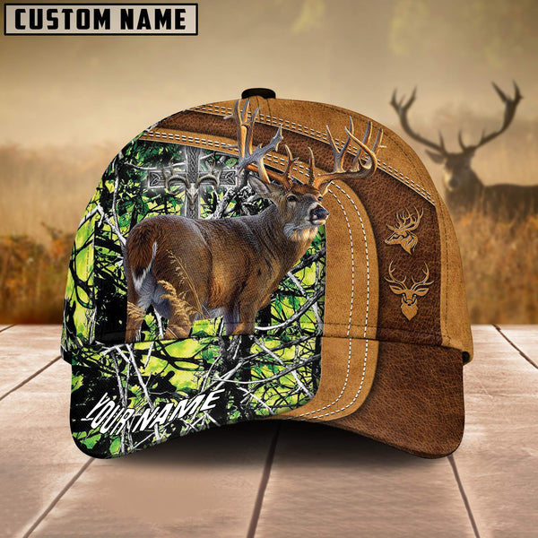 Maxcorners  Cross America Hunting Deer Leather Pattern Personalized Hats 3D Multicolored