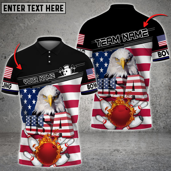 Maxcorners Bowling And Pins USA Eagle Customized Name And Team Name 3D Shirt