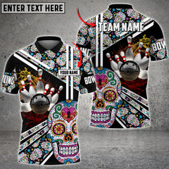 Maxcorners Sugar Skull Bowling And Pins Multicolor Option Customized Name 3D Shirt
