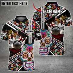 Maxcorners Sugar Skull Bowling And Pins Multicolor Option Customized Name 3D Shirt