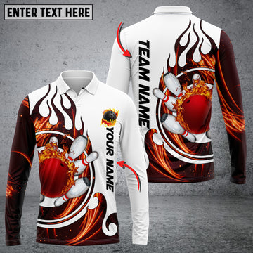 Maxcorners Fire Blaster Bowling And Pins Multicolor Option Customized Name Long Sleeve 3D Shirt