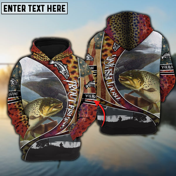 Maxcorners Personalized Trout Fishing American Skull 3D Hoodie