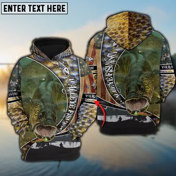 Maxcorners Personalized Walleye Fishing American Skull 3D Hoodie