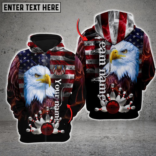 Maxcorners Bowling And Pins American Eagles Pride Customized Name And Team Name 3D Shirt