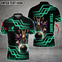 Maxcorners Bowling And Pins Royal Multicolor Option Customized Name 3D Shirt