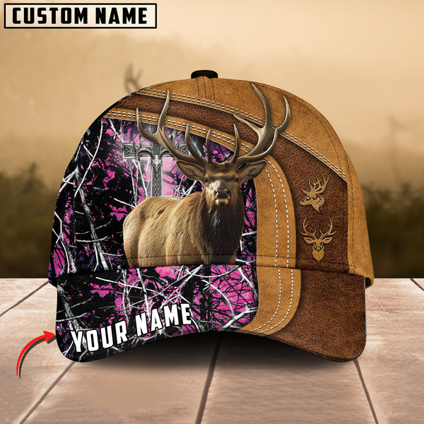 Maxcorners Cross America Hunting Elk Leather Pattern Personalized Hats 3D Multicolored