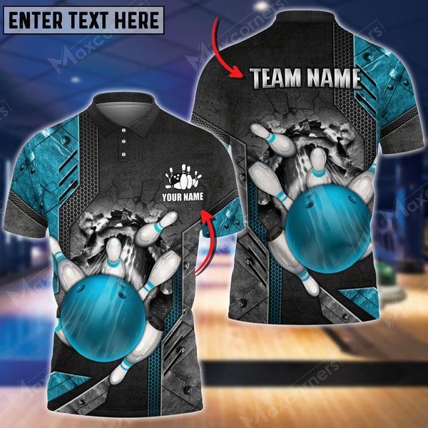 Maxcorners Bowling Ball And Pins Crack Metalic Multicolor Option Customized Name 3D Shirt