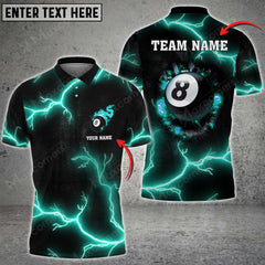 Maxcorners Billiards 8 Ball Thunder Crack Black Grunge Personalized Name 3D Shirt (Multi Color Options)