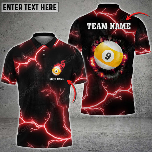 Maxcorners Billiards 9 Ball Thunder Crack Black Grunge Personalized Name 3D Shirt (Multi Color Options)
