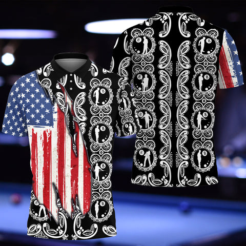 Maxcorners Billiard Hawaiin Pattern With American Flag Unisex Shirt
