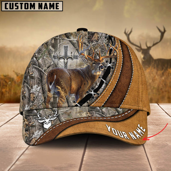 Maxcorners Cross America Hunting Deer Leather Pattern 2 Personalized Hats 3D Multicolored