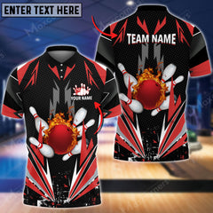 Maxcorners Bowling And Pins Thunder Pattern Multicolor Option Customized Name 3D Shirt