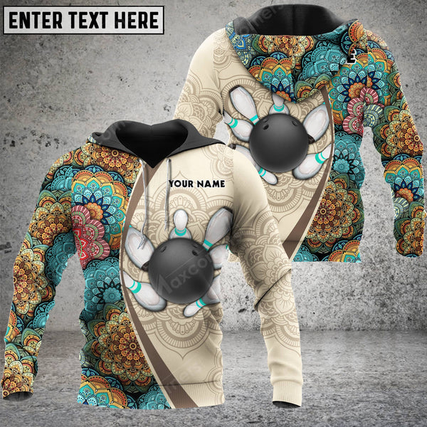 Maxcorners Bowling And Pins Mandala Pattern 3D Custom Name Shirt
