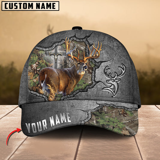 Maxcorners Premium Hunting Deer Metal Under God Personalized Hats 3D Multicolored