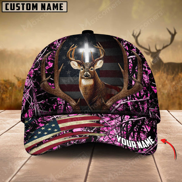 Maxcorners Premium Flag Hunting Deer Under God Personalized Hats 3D Multicolored
