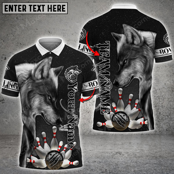 Maxcorners Alpha Wolf Bowling And Pins Multicolor Customized Name 3D Shirt