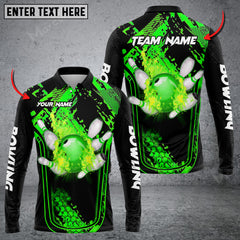 Maxcorners Bowling And Pins Abstract Grunge Texture Multicolor Option Customized Name Long Sleeve 3D Shirt