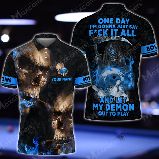 Maxcorners Smoky Skull F*k It All Bowling And Pins Customized Name 3D Shirt