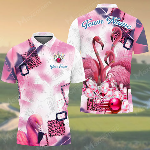 Maxcorners Bowling And Pins Flamingo Style Customized Name And Team Name 3D Shirt