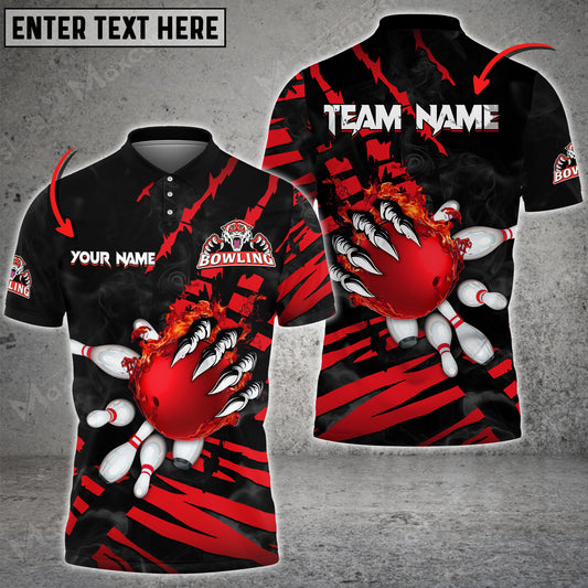 Maxcorners Bowling Ball And Pins Devil's Hand Multicolor Option Customized Name 3D Shirt (4 Colors)