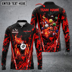 Maxcorners Billiards Abstract Grunge Texture Multicolor Option Customized Name Long Sleeve Polo Shirt