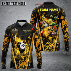 Maxcorners Billiards Abstract Grunge Texture Multicolor Option Customized Name Long Sleeve Polo Shirt