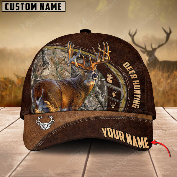 Maxcorners Hunting Deer Leather Zip Pattern Personalized Hats 3D Multicolored