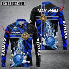 Maxcorners Bowling And Pins Abstract Grunge Texture Cross Multicolor Option Customized Name Long Sleeve 3D Shirt