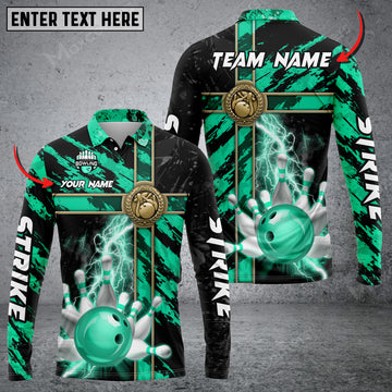 Maxcorners Bowling And Pins Abstract Grunge Texture Cross Multicolor Option Customized Name Long Sleeve 3D Shirt