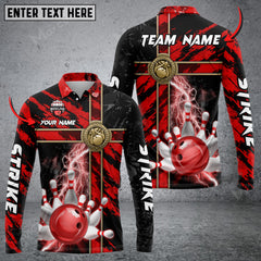 Maxcorners Bowling And Pins Abstract Grunge Texture Cross Multicolor Option Customized Name Long Sleeve 3D Shirt