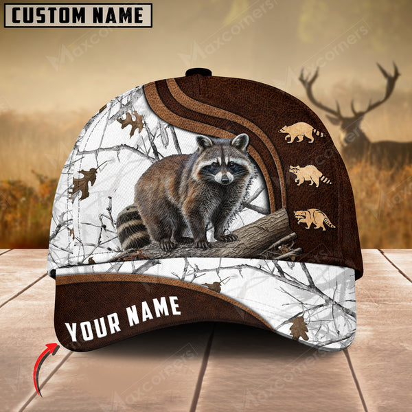 Maxcorners Hunting Racoon Brown Leather Pattern Personalized Hats 3D Multicolored