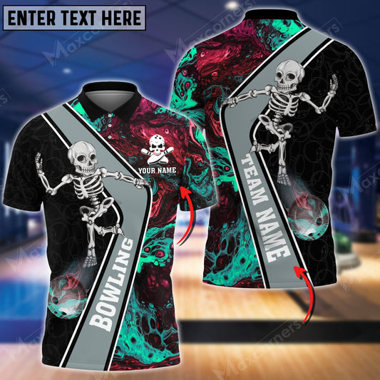Maxcorners Bowling Skeleton Water Color Multicolor Option Customized Name 3D Shirt