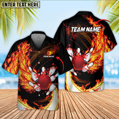 Maxcorners Breath Of Fire Bowling And Pins Multicolor Option Customized Name Hawaiian Shirt