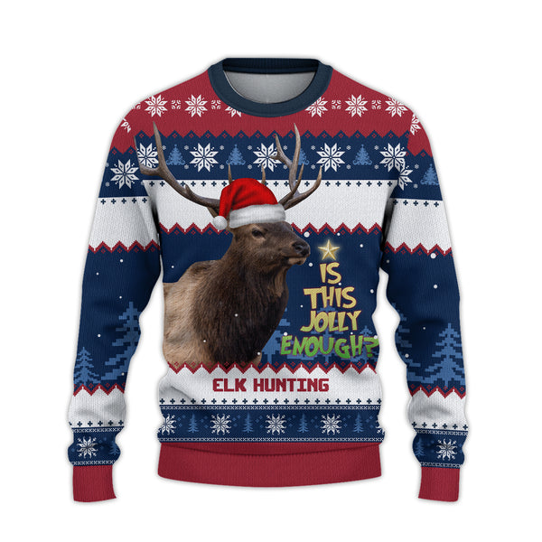 Maxcorners Elk Hunting Jolly Merry Christmas All Over Print Sweater