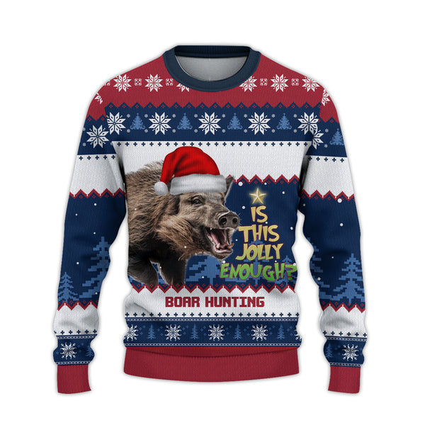 Maxcorners Boar Hunting Jolly Merry Christmas All Over Print Sweater