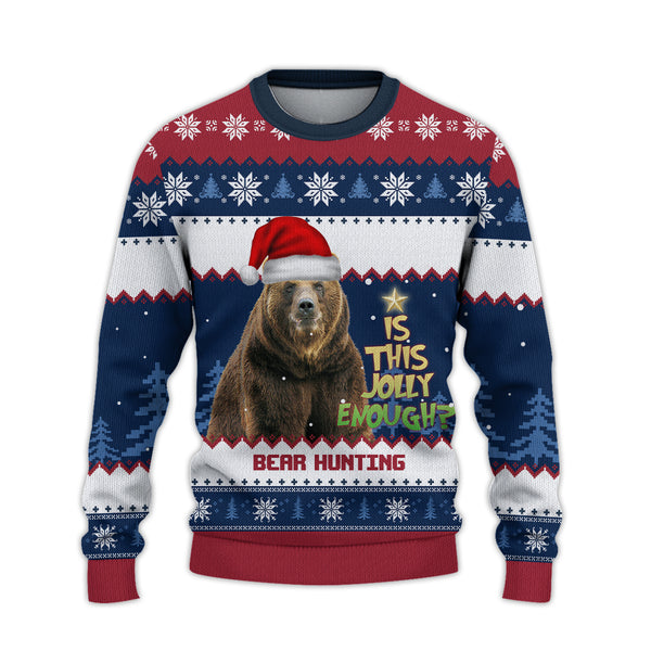 Maxcorners Bear Hunting Jolly Merry Christmas All Over Print Sweater