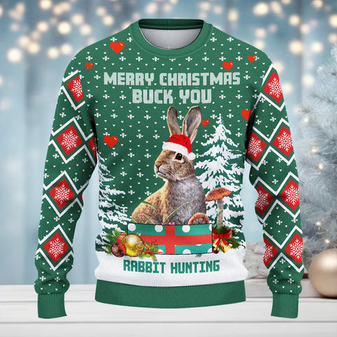 Maxcorners Rabbit Hunting Green Merry Christmas All Over Print Sweater