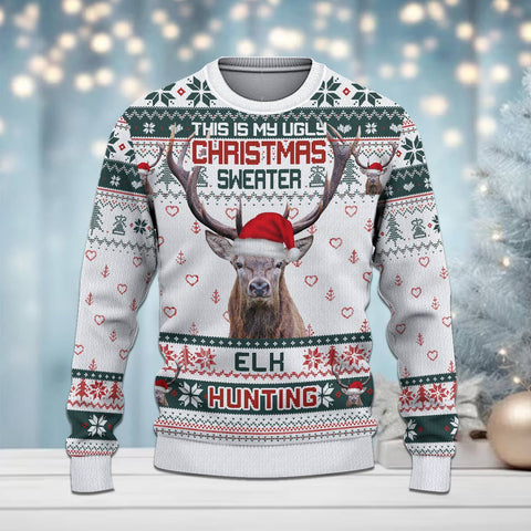 Maxcorners Elk Hunting Merry Christmas All Over Print Sweater