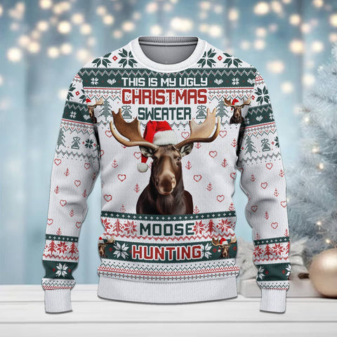 Maxcorners Moose Hunting Merry Christmas All Over Print Sweater
