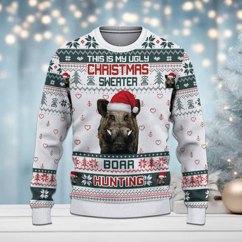 Maxcorners Boar Hunting Merry Christmas All Over Print Sweater