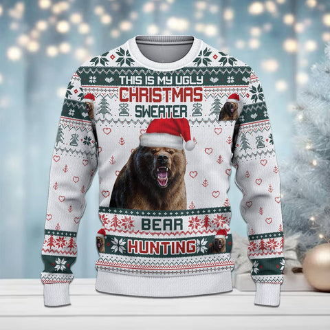 Maxcorners Bear Hunting Merry Christmas All Over Print Sweater
