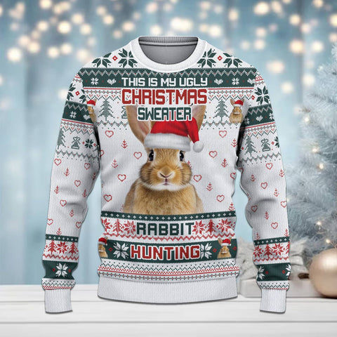 Maxcorners Rabbit Hunting Merry Christmas All Over Print Sweater