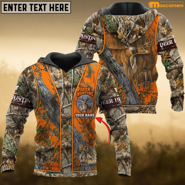Maxcorners Custom Name Hunting Deer Orange Camo Shirt 3D All Over Printed Clothes