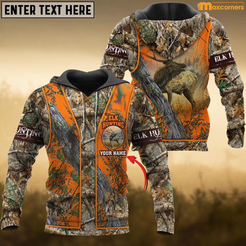 Maxcorners Custom Name Hunting Elk Orange Camo Shirt 3D All Over Printed Clothes