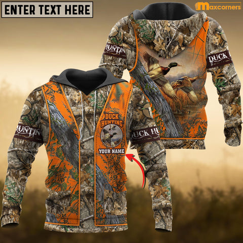 Maxcorners Custom Name Hunting Duck Orange Camo Shirt 3D All Over Printed Clothes