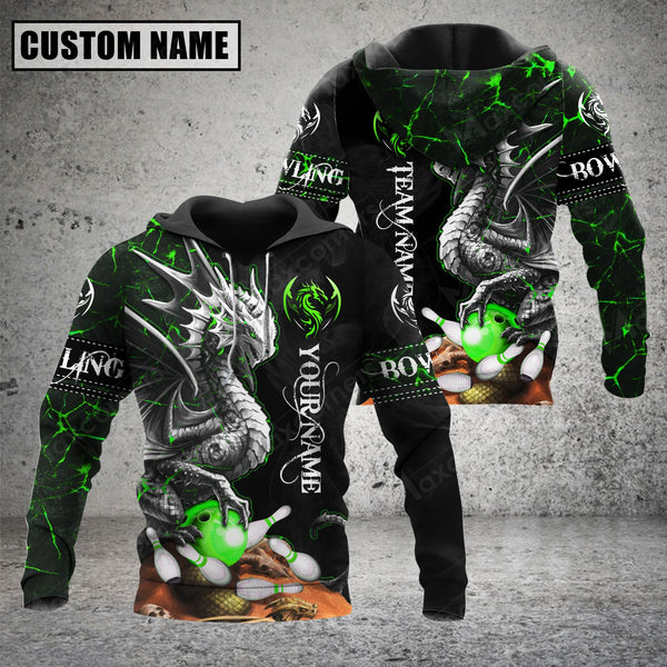 Maxcorners Custom Name Green Dragon Bowling 3D Hoodie