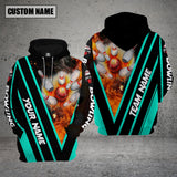 Maxcorners Custom Name Bowling On The Fire Cyan 3D Hoodie