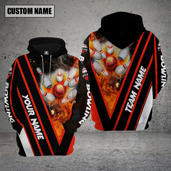 Maxcorners Custom Name Bowling On The Fire Red 3D Hoodie
