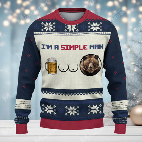 Maxcorners Bear And Beer Merry Christmas All Over Print Sweater