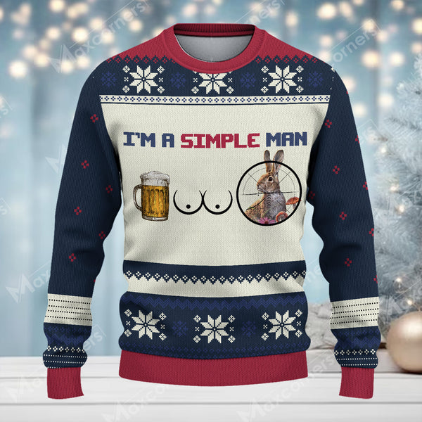 Maxcorners Rabbit And Beer Merry Christmas All Over Print Sweater